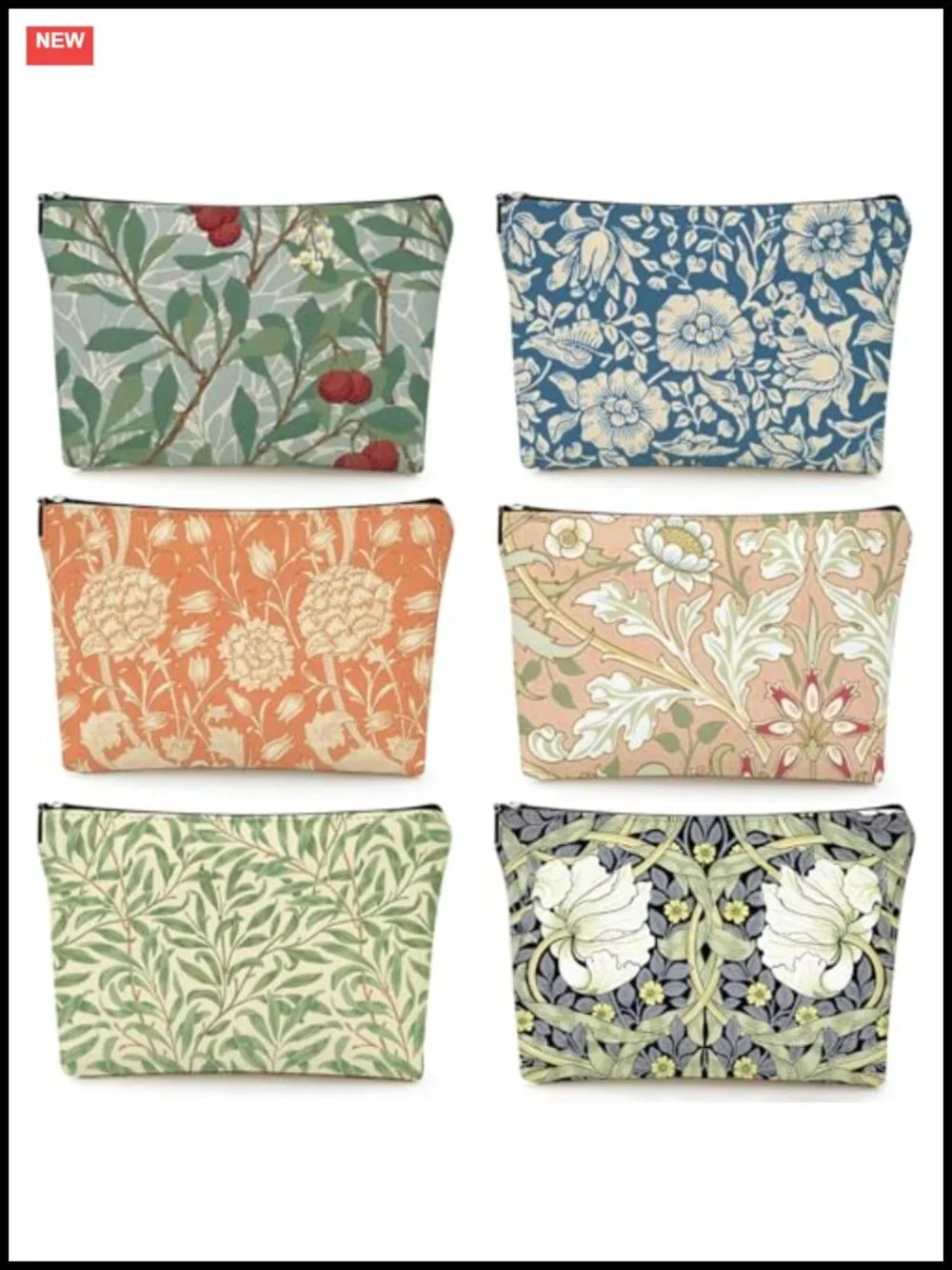 6 Canvas Makeup Bags Vintage Floral Cosmetic Toiletry Travel